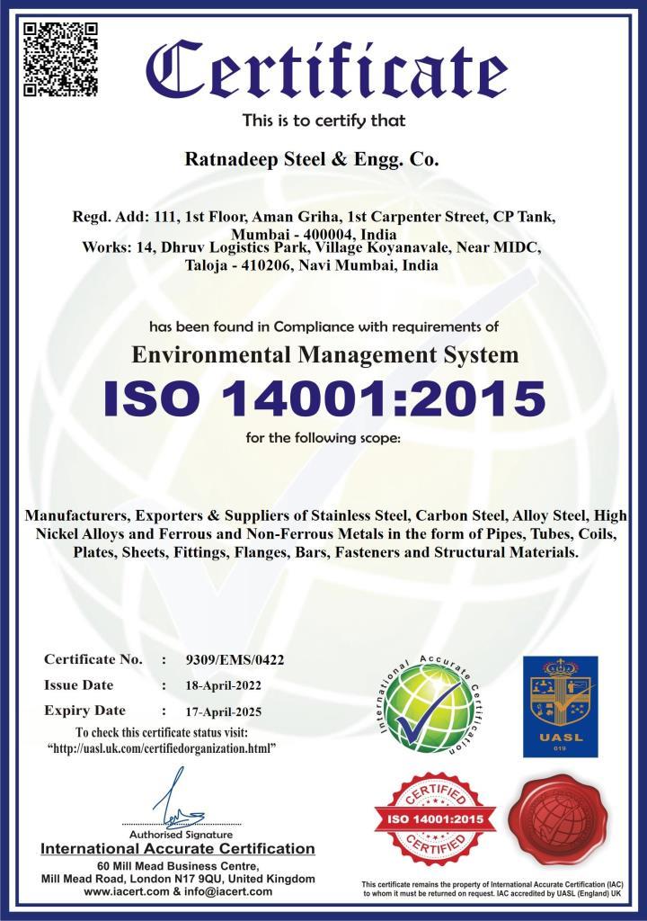 ISO 14001:2015 Certificate