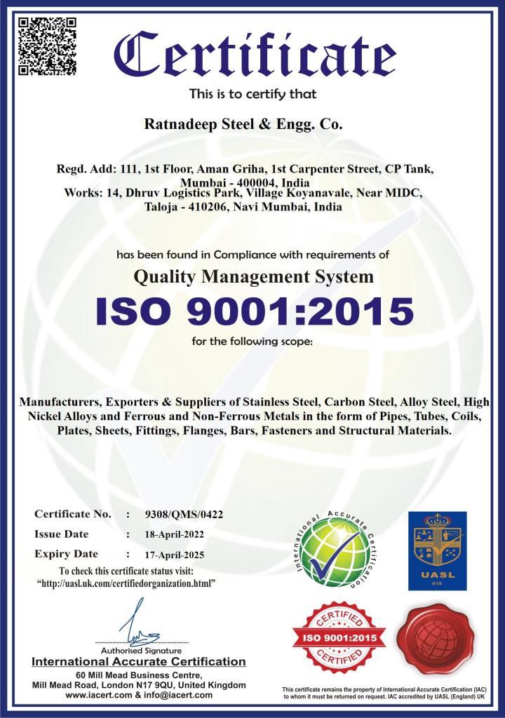 ISO 9001:2015 Certificate