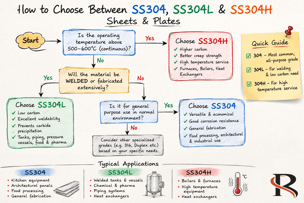 SS 304 vs SS 304L vs SS 304H Sheets and Plates selection guide